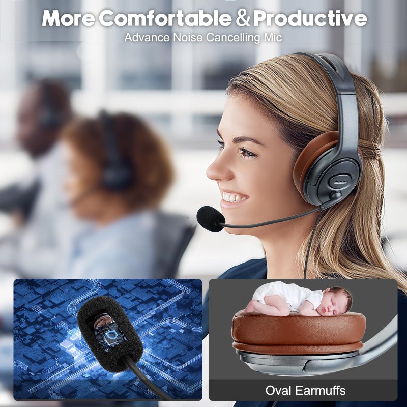 EMAIKER Noise Canceling USB Headphones with Microphone & in-Line Controls for Dragon Dictation, Over Ear PC Headphones for Office Work from Home Skype Teams Zoom Meeting WebEx Softphone - Image 5